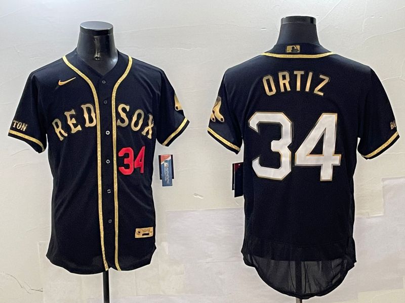 Men Boston Red Sox #34 Ortiz Black Gold three generations Elite 2025 Nike MLB Jersey style 6->boston red sox->MLB Jersey